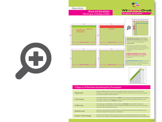 Product Bild block_mit_leimbindung_und_deckblatt__din_a5_quer__25_blatt__4_4_farbig_beidseitig_bedruckt